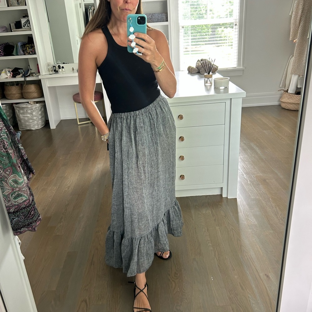 Lisa Marie Fernandez linen gathered linen blend gauze tiered midi skirt